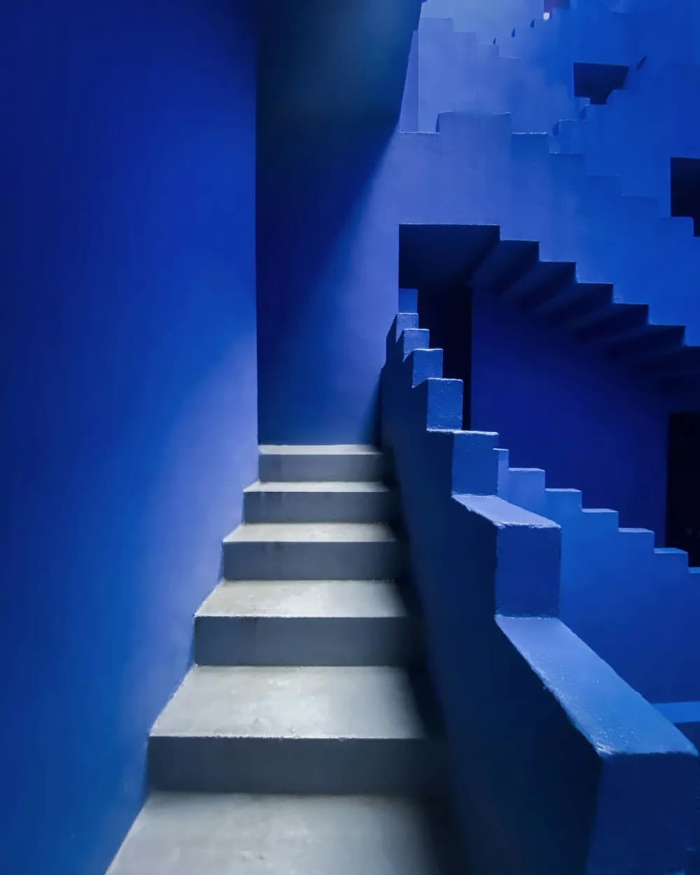 Geometric blue architectural staircase